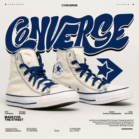 Converse Poster Design, Custom typography Sponsorship Poster Design, Shoe Branding Design, Converse Advertisement, Sponsorship Poster, Shoes Poster Design Ideas, Shoe Marketing, Fashion Brand Poster, Sneaker Branding, Shoe Poster Design