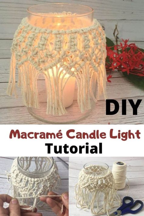 Macrame Candle, Macrame Candle Holder, Simpul Makrame, Art Macramé, Pola Macrame, Easy Macrame, Macrame Knots Tutorial, Macrame Knots Pattern, Macrame Wall Hanging Diy