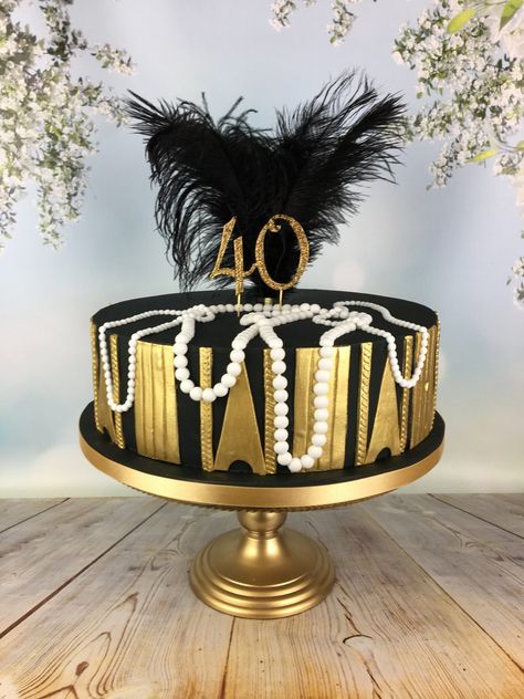 1920 Birthday Cake, 20s Themed Cake, 1920s Birthday Cake Ideas, 40th Birthday Gala, Speakeasy Cake Ideas, 20s Cake Ideas, 1920 Cake Ideas, Roaring 20s Birthday Cake, Art Deco Cake Birthday