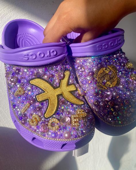 Pisces ♓️💜 (Adult Full Bling) ‼️ORDER NOW‼️ • • • #customcrocs #blingedoutcrocs #blingedout #blingcrocs #customs #custommade #customshoes #customcrocs #blingshoes #blingbling #crocs #designercrocs #c4 #crocswomen #412artist #pittsburgh #art #crocgirlsummer #crocgirl #crocs #customeverything #blackgirlmagic #smallbusinessowner #largebusinessowner Designer Crocs, Pittsburgh Art, Custom Crocs, Bling Shoes, Custom Shoes, Summer Girls, Pittsburgh, Order Now, Custom Made