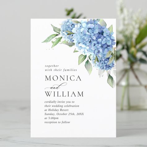 Elegant Watercolor Blue Hydrangea Floral Wedding Invitation Hydrangea Wedding, Geometric Wedding Invitation, Hydrangeas Wedding, Boho Blue, Elegant Watercolor, Greenery Wedding Invitations, Geometric Wedding, Watercolor Blue, Floral Wedding Invitation