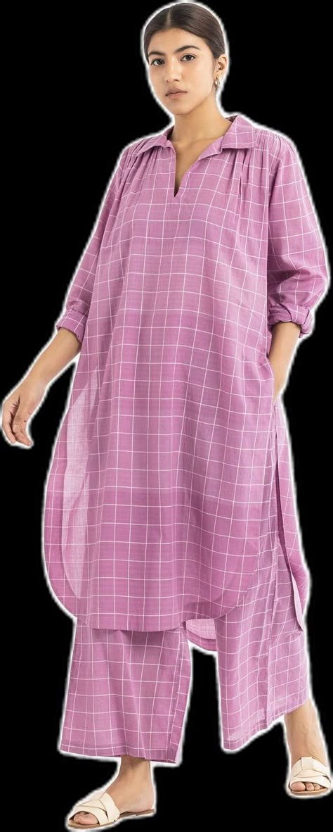 Purple Checkered, Checkered Shirt, Pant Set, Set For Women, Three Quarter, For Women, Purple