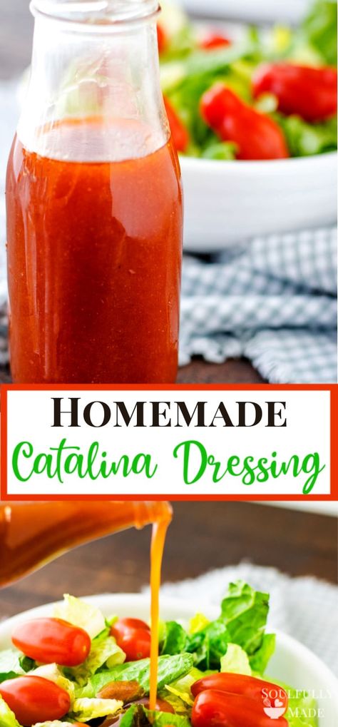 Homemade Catalina Salad Dressing: A creamy, zesty salad dressing with a bit of tang. It's perfect over taco salad, avocados, veggies, as a dip or even as a marinade for chicken. Original Taco House Salad Dressing, Mexican Salad Vinaigrette, Red Salad Dressing, Homemade Taco Salad Dressing, Spanish Salad Dressing, Summer Salad Dressing Recipes, Western Salad Dressing, Taco Salad Dressing Recipe, Mexican Salad Dressing