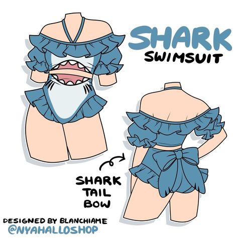 Shark Clothes Drawing, Shark Outfit Drawing, Swimsuit Design Ideas, Swimsuit Design Drawing, Shark Clothes, Shark Swimsuit, Vi Cosplay, Swimsuit Ideas, Dress Anarkali