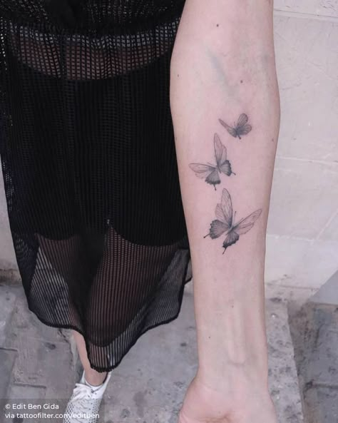 Music Butterfly Tattoo, Flying Butterflies Tattoo, Butterflies Flying Tattoo, Butterfly Flying Tattoo, Flying Butterfly Tattoo, Flying Butterflies, Flying Tattoo, Single Needle Tattoo, Butterfly Tattoos For Women