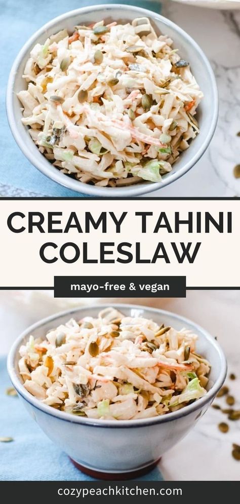 Vegan Coleslaw Dressing, Tahini Slaw, Vegan Coleslaw Recipe, Coleslaw Sauce, Collard Greens Salad, Classic Coleslaw Recipe, Homemade Slaw, Vegan Coleslaw, Coleslaw Dressing