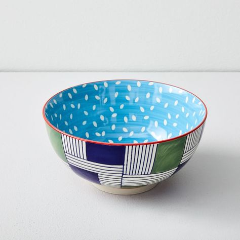 Hand-Painted Pattern Pop Bowls - Large | West Elm Ceramics Bowls Designs, Design For Kitchen, Hand Painted Pattern, Bowl Sets, Colorful Bowls, Large Salad, Color Me Mine, Pottery Painting Designs, Large Salad Bowl