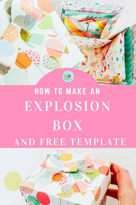 How To Make An Explosion Box (& Free Template)⋆ Extraordinary Chaos Explosion Box Design, Exploding Box Template, Explosion Cards, Dimensional Cards, Exploding Gift Box, Box Template Printable, Notes Project, Box Wedding Invitations, Free Cricut