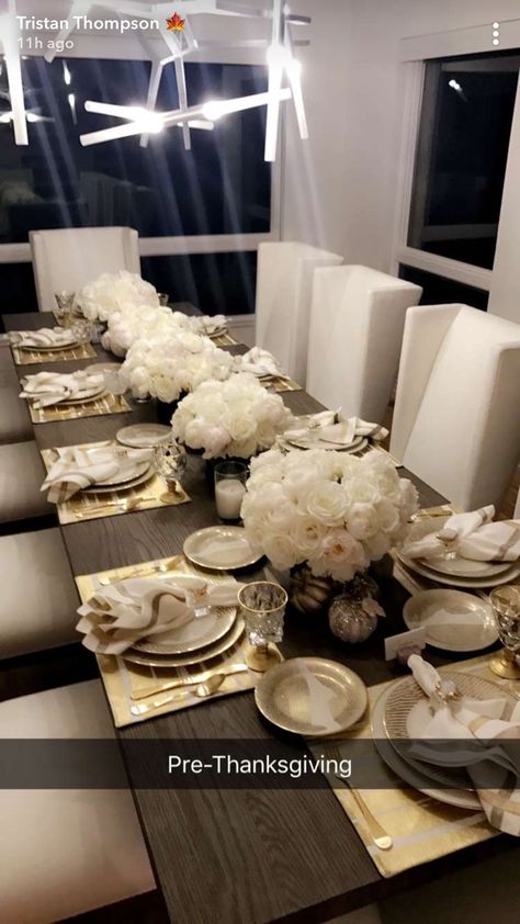 Pregnant Khloé Kardashian Hosts Extravagant Thanksgiving with Tristan Thompson in Cleveland Dinner Party Table Settings, Khloé Kardashian, Tristan Thompson, Halloween Tattoo, Dining Room Table Decor, Thanksgiving Table Settings, Luxury Dining Room, Elegant Dining Room, Thanksgiving Table Decorations