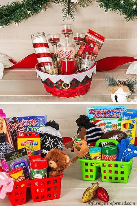 Dollar Tree Gift Basket, Dollar Store Gifts, Dollar Tree Gifts, Christmas Gift Baskets Diy, Kids Gift Baskets, Cheap Christmas Gifts, Christmas Gift Basket Ideas, Diy Gift Baskets, Dollar Tree Christmas