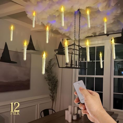 ORIENTAL CHERRY Halloween Decorations - Floating LED Candles with Remote Control -12Pcs Magic Witch Wizard Christmas Decor for Indoor Home Room Classroom Bedroom Birthday Party (with Common Remote) Halloween Floating Candles, Floating Candles Halloween, Led Window Candles, Floating Led Candles, Flameless Taper Candles, Bedroom Birthday, Halloween Bedroom Decor, Lead Windows, Led Candle Decor