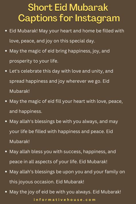 Elevate Your Eid Mubarak Posts with These Captions from InformativeHouse! Eid Quotes For Friends, Eid Messages For Friend, Eid Note For Instagram, Eid Mubarak Quotes For Friends, Eid Notes For Instagram, Eid Photo Caption Ideas, Eid Quotes For Him, Eid Mubarak Paragraph For Him, Eid Pics Captions