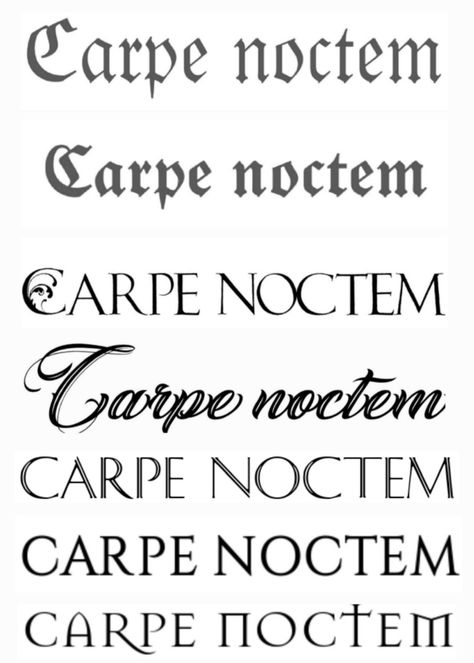 Carpe Noctem Tattoo, Gothic Type, Carpe Noctem, Gothic Fonts, Simple Tattoo Designs, Simple Tattoo, Body Modification, Stick And Poke, Tattoo Stencils