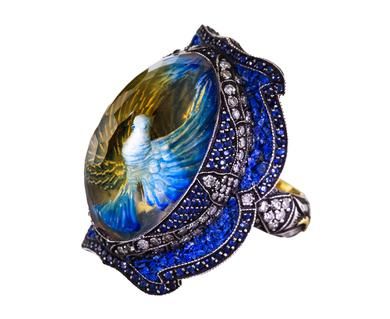 Sevan Bicakci | Winged Dove Citrine Ring with Diamonds and Sapphires in Designers Sevan Bicakci Rings at TWISTonline Sevan Bicakci, Sculpted Jewelry, Ruby Rings, Emerald Rings, Magical Jewelry, Unusual Jewelry, Sapphire Pendant, Citrine Ring, Designer Fashion Jewelry