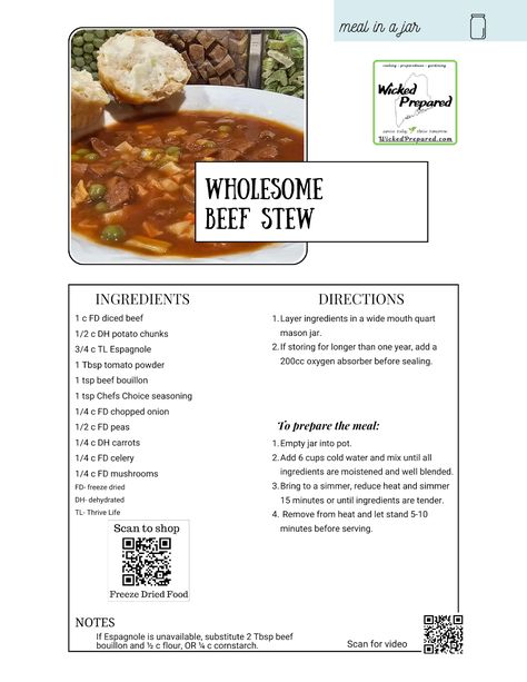 Wicked Prepared - Beef Stew MIAJ Wicked Prepared, Beef Stew Ingredients, No Picture, Empty Jar, Instant Recipes, Meals In A Jar, Freeze Dried, Beef Stew, Freeze Drying