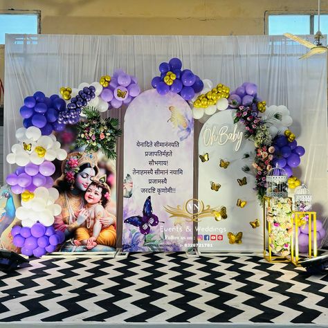 Krishna Theme babyshower Decoration 😍😘🥰 Decor by : @v.n_events 9328721781 #krishanathemebabayshowerdecor #krishnatheme #vnevents&weddings #radhakrishnalove #trendingtheme #decoration #trendingreels #viral #babyshower #dholka #ahmedabad #viralahmedabad #dwarkadhish #dwarka Baby Shower Decorations Krishna Theme, Baby Shower Krishna Theme, Traditional Indian Baby Shower Decorations, Baby Neck Float, Birthday Decors, Indian Baby Shower Decorations, Cartoons Krishna, Indian Baby Showers