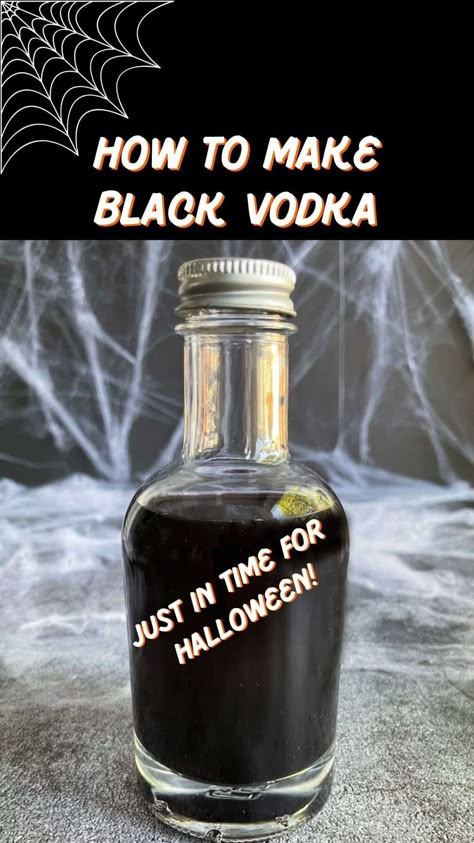 Black Vodka | Food Coloring | Halloween Cocktail | EmilyFabulous Black Vodka, Flavored Alcohol, Coloring Halloween, Halloween Party Drinks, Homemade Alcohol, Cocktail Shots, Halloween Cocktail, Fun Halloween Food, Vodka Recipes