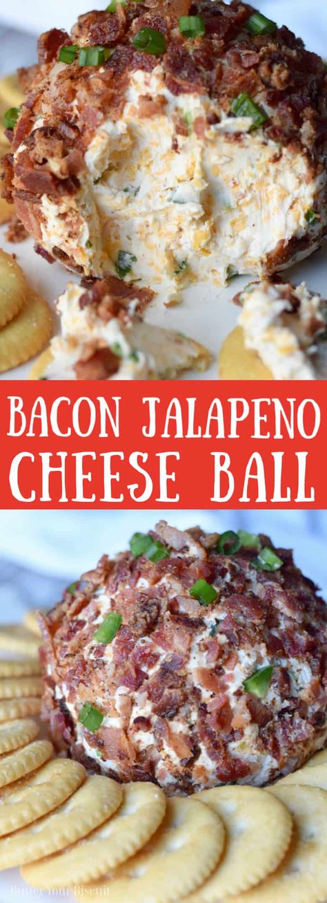 This bacon jalapeno cheese ball is the perfect appetizer for any gathering. Loaded with cheese, jalapenos and bacon, the jalapenos give it just a little kick. #cheeseball #holidayappetizer Jalopena Popper Cheese Ball, Jalapeno Cheese Ball Recipes Easy, Jalapeno Bacon Cheese Ball, Jalapeño Bacon Cheese Ball, Bacon Jalapeño Cheese Ball, Bacon Jalapeno Cheeseball, Whipped Dip, Jalapeño Cheese Ball, Jalapeno Cheeseball Recipes