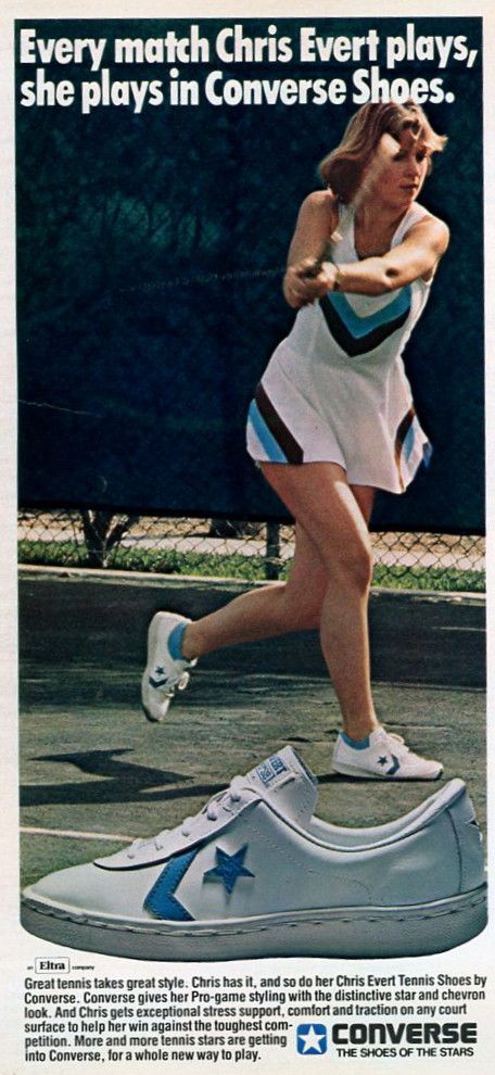 Chris Evert 70s Sneakers, Converse Basketball Shoes, 1977 Fashion, Converse Basketball, Tony Dorsett, Converse Vintage, Converse Tennis Shoes, Olympic Basketball, Chris Evert