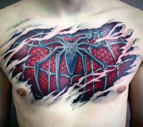 Spiderman Chest Tattoo, 3d Spiderman, Rip Tattoo, Spiderman Tattoo, Image Spiderman, Butterfly Tattoos For Women, Marvel Tattoos, Tattoos Geometric, Chest Tattoo Men