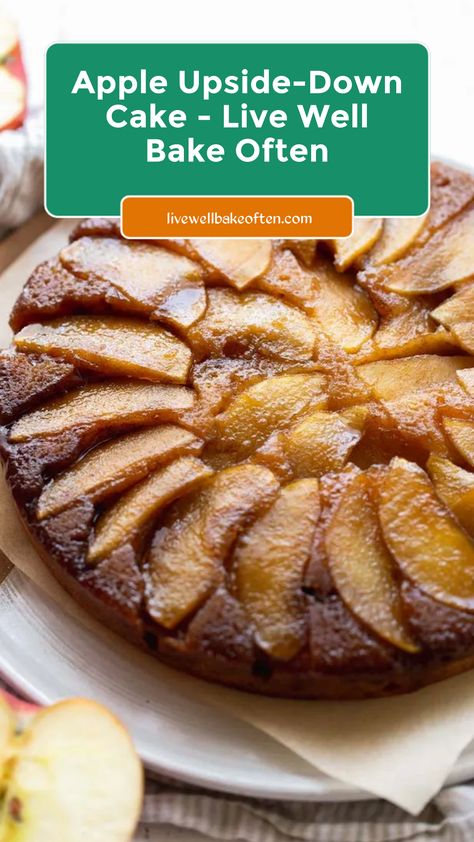 This Apple Upside-Down Cake features a caramelized apple topping and a cinnamon vanilla cake. Easy to make and perfect for fall! Vanilla Cake Easy, Keto Honey, Apple Topping, Apple Upside Down Cake, Live Well Bake Often, Cake Easy, Cinnamon Vanilla, Upside Down Cake, Living Well