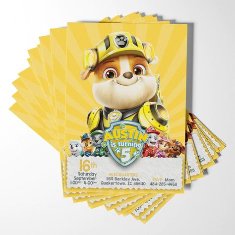 Make your little one’s special day unforgettable with our incredible Rubble Paw Patrol invitation! Rubble, the beloved puppy, takes center stage in this delightful design that will undoubtedly bring joy to your child’s face. WHY CHOOSE OUR RUBBLE INVITATION? * Customizable and Digital: Our invitation comes in aprintable format, allowing you to add your own personal details effortlessly. * Versatile Use: Whether it’s a birthday party, playdate, or any other fun event, our Rubble birthday in... Rubble Birthday Party Invitations, Rubble Birthday Party, Rubble Birthday, Paw Patrol Invitation, Second Birthday Boys, Party Invitation Design, Rubble Paw Patrol, Patrol Party, Paw Patrol Party