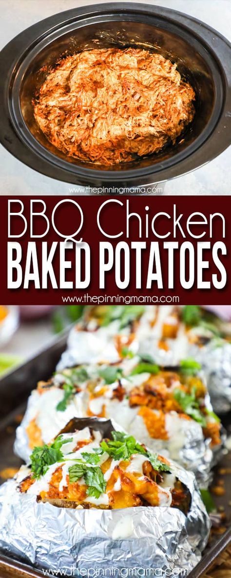 Leftover Bbq Chicken Recipes, Slow Cooker Rotisserie Chicken, Leftover Bbq Chicken, Bbq Baked Potatoes, Chicken Potato Bake, Stuffed Baked Potatoes, Bbq Chicken Crockpot, Chicken Baked, Baked Bbq Chicken