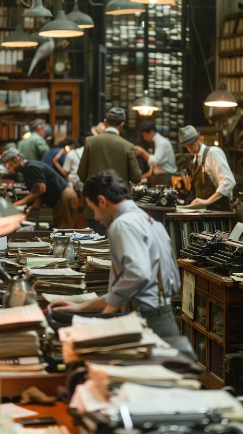 Busy #journalism Activity: #People busy #writing with #machine in a #retro newsroom, focused amidst piles of #documents and #literature. #historical #technology #industrious #creativity #digitalart #digitalphoto #stockimage ⬇️ Download and 📝 Prompt 👉 https://stockcake.com/i/busy-newsroom-activity_812900_418472 Writing Prompt Photos, Photography Journalism, Photo Journalism, Vintage Office, Vintage Typewriters, Writing Prompts, Vintage Tags, Free Stock Photos, High Quality Images