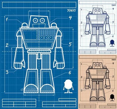 Robot Blueprint Cartoon - Envato #vector #VectorGraphics #graphicdesign #computer #BestDesignResources Robot Poster Design, Robot Graphic Design, Robotics Poster, Robot Blueprint, Robot Poster, Robot Clipart, Adobe Illustrator Vector, Stem Classroom, Vintage Robots