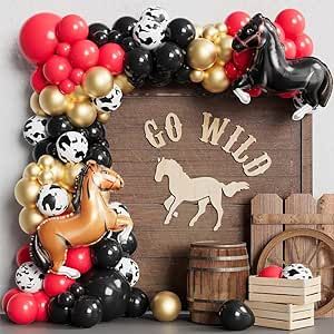 Cow Print Balloons, Western Cowboy Party, Cowboy Party Decorations, Horse Balloons, Wild Birthday Party, Farm Animals Theme, Western Birthday, Balloon Chain, Farm Cow