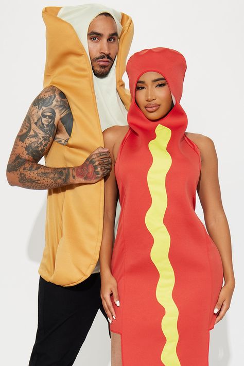 Available In Red/combo. Couple Halloween Costume Hot Dog & Bun Inspired Style With Platform Black Sneakers For The Perfect Look! Includes Two Tunics Additional Info For Description: Pull On Costume - One Size Fits Most! Final Sale 100% Polyester Imported | Hot Dog & Bun Tunic 2Pack Couple Costume Set in Red by Fashion Nova Couple Halloween Costume, Hot Dog Bun, Couple Costume, Costume Set, Couple Halloween, Couple Halloween Costumes, Couples Costumes, Women's Costumes, Black Sneakers