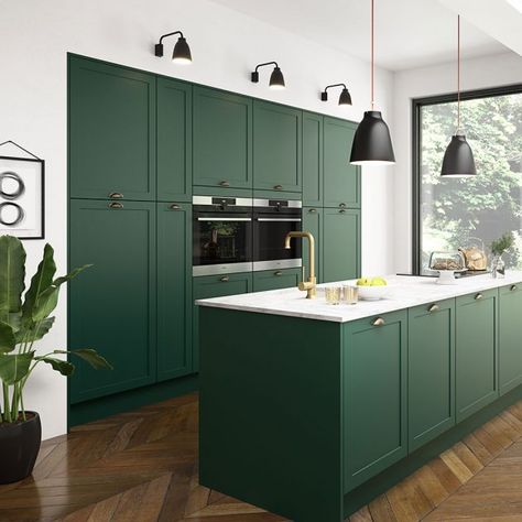 Green kitchen ideas – Best ways to introduce green in your kitchen Kitchen Trends 2021, Modern Konyhatervezés, Kitchen Trends 2020, Olive Green Kitchen, Dark Green Kitchen, Popular Kitchen Designs, Kitchen Tools Design, Herringbone Wood Floor, Green Kitchen Cabinets