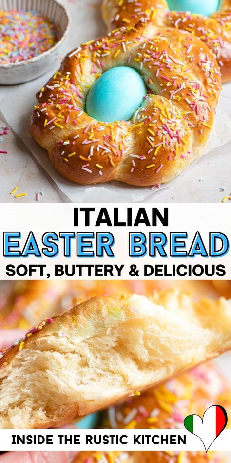 Traditional Italian Easter bread made with a buttery brioche style dough, lemon and vanilla. This sweet bread is super easy and so delicious, perfect for celebrating Easter Italian style! Italian Easter Recipes, Easter Bread Recipe, Italian Easter Bread, Easter Pie, Italian Easter, Colorful Eggs, Easter Desserts Recipes, Easter Bread, Easter Baking