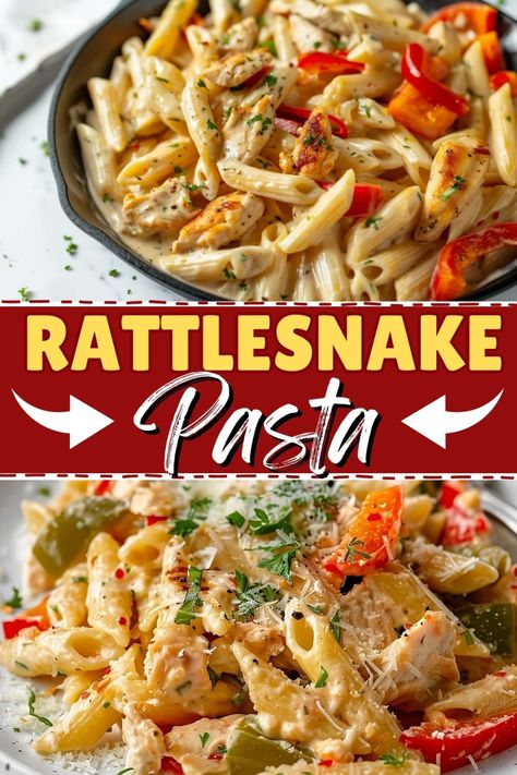 Rattlesnake pasta is a restaurant-worthy dish you can make at home! Penne is coated in a creamy, spicy, cheesy sauce you'll flip for. Copycat Rattlesnake Pasta, Pasta Dinner For 2, Rattlesnack Pasta Recipe, Italian Food Easy, Lazy Quick Dinner, Quiznos Batch 83 Sauce Recipe, Rigate Pasta Recipes, Last Minute Meals Quick, Kingsland Pasta Recipe