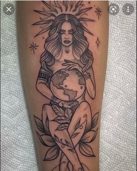 Forearm Portrait Tattoo Women, Mother Of Earth Tattoo, Mother Earth Design, Goddess Of Earth Tattoo, Mother Nature Tattoo Design, Virgo Goddess Tattoos For Women, Plant Goddess Tattoo, Virgo Earth Tattoo, Mother Nature Tattoos Sleeve