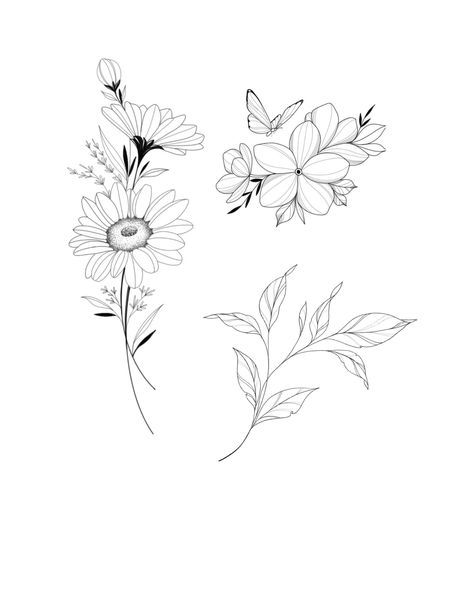 Flower Stems Tattoo, Long Flower Tattoo, Cherry Blossom Drawing, Medium Tattoos, Fungi Art, Flower Outline, Shoulder Tattoos For Women, Botanical Tattoo, Bullet Journal Design Ideas