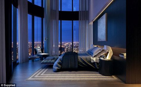 The Melbourne apartment, which is spread across the entire 100th floor of skyscraper Australia 108, is the most expensive single apartment sold in the country Luxury Apartments Interior, Best Bedroom Designs, Interior Design Per La Casa, Luxury Bedroom Design, Luxury Penthouse, Design Del Prodotto, Luxury Homes Dream Houses, Luxury Decor, Dream Rooms