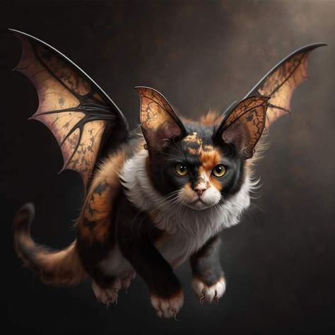 Fantasy Cat Creature, Dnd Cat, Simply Plural, Fantasy Cats, Dragon Cat, Fairy Pictures, Wings Art, Angel Cat, Cute Fantasy Creatures