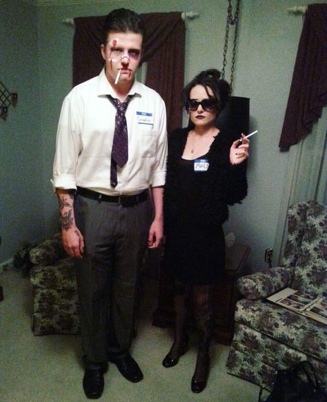 Concept costumes for the Narrator & Marla from "Fight Club" Club Outfits Halloween, Movie Couples Costumes, Teenage Halloween Costumes, Easy Couples Costumes, Outfit Club, Character Halloween Costumes, Marla Singer, Movie Character Costumes, Horror Halloween Costumes