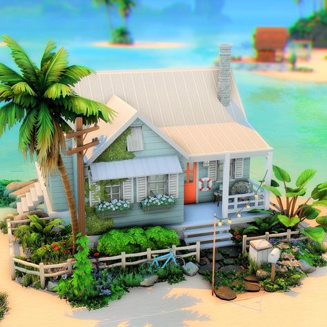 Amie🌼’s Instagram post: “Happy Wednesday! Here is a cute mint beach bungalow in Sulani 🏖 I was also able to find a preset that gives me the vibrancy I want but it’s…” Sims 4 Sulani House Ideas, Sims 4 Sulani House, Sims 4 Sulani House Plan, Sulani Sims 4, Sims 4 Sulani, Sims4 House, Sims 4 Houses Layout, Small Beach Houses, Sims Freeplay Houses