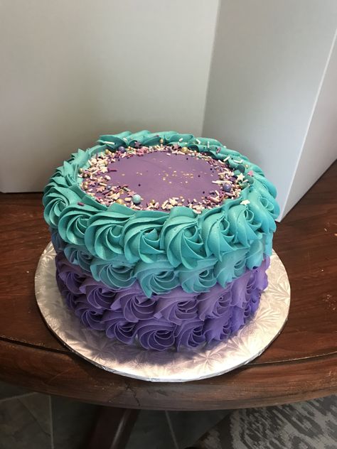 Purple and teal cake Purple And Turquoise Birthday Cake, Blue Purple Cake, Purple And Teal Cake, Blue And Purple Cake, Sirenita Cake, Teal Cake, Red Birthday Cakes, Mcqueen Cake, Purple Cakes Birthday