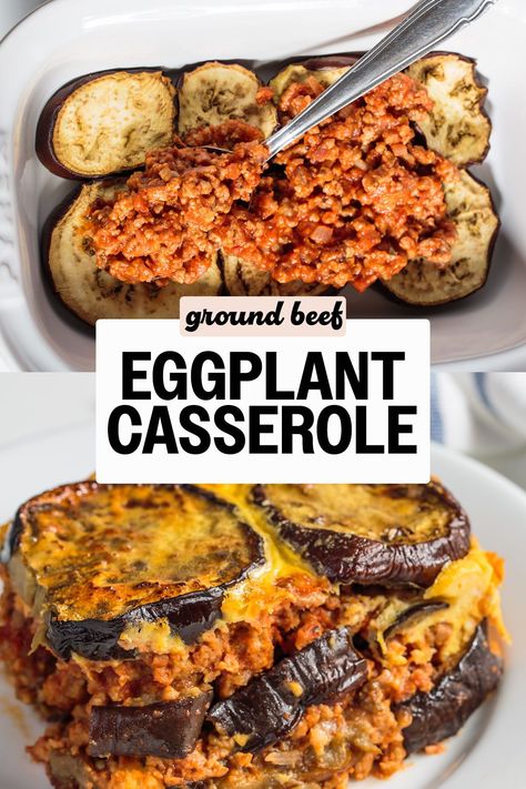 This eggplant ground beef casserole is incredibly easy to make and is so good as both leftovers and a make-ahead meal. Here's how to make this easy dinner. Eggplant Ground Beef Casserole, Beef And Eggplant Casserole, Eggplant And Hamburger Recipes, Eggplant Casserole With Ground Beef, Eggplant Ground Beef Recipes, Healthy Beef Casserole Recipes, Eggplant Ground Beef, Lasange Recipe, Easy Eggplant