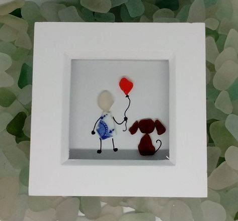 Sea Glass Art Dogs, Seaglass Octopus, Friends Seaglass Art, Bear Sea Glass Art, Sea Glass Dog Picture, Seaglass Art, Red Balloon, Sea Glass Art, Resin Crafts