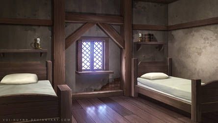 Bedroom of tavern by Vui-Huynh Anime Bedroom Background, Fantasy Inn, Medieval Bedroom, Anime Bedroom, Anime House, Episode Interactive Backgrounds, Anime Places, Bedroom Background, Episode Backgrounds