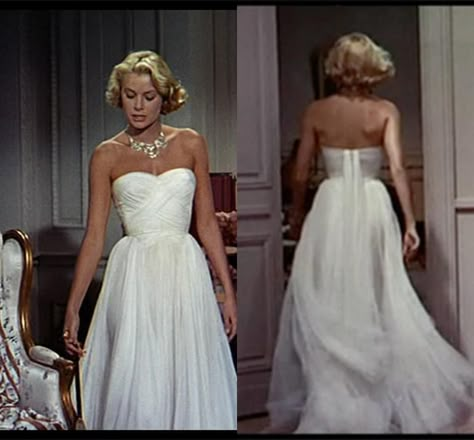 Grace Kelly White Chiffon Dress in the movie To Catch A Thief Grace Kelly Dresses, Grace Kelly Wedding Dress, Wedding Reception Gowns, Grace Kelly Wedding, Grace Kelly Style, To Catch A Thief, Princess Grace Kelly, Reception Gown, Elegant Wedding Reception