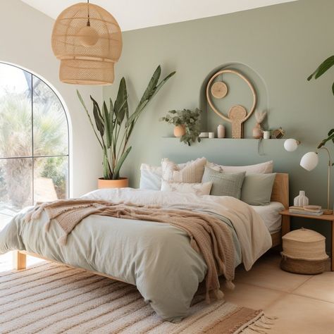 Sage Bedroom, Sage Green Bedroom, Beige Bedroom, Green Bedroom, Boho Bedroom Decor, Bedroom Refresh, Green Rooms, Bedroom Green, Bedroom Boho