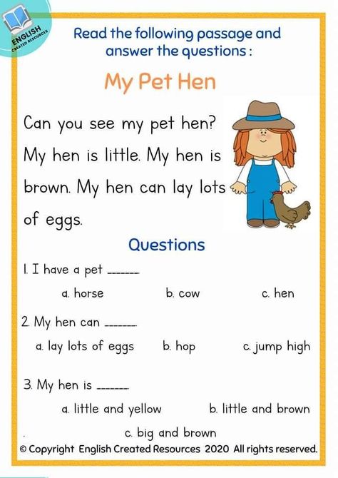 Animal Reading, First Grade Reading Comprehension, Reading Comprehension For Kids, Reading Comprehension Kindergarten, English Stories For Kids, Kindergarten Reading Activities, Grammar For Kids, Reading Comprehension Lessons, Kindergarten Reading Worksheets