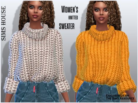 Sims 4 Knit Sweater, Sims 4 Sweater Maxis Match, Sims 4 Oversized Sweater, Sims 4 Female Sweater, Sims 4 Sweater Dress Maxis Match, Mesh Clothing, Tropical Swimsuits, Sports Crop Tops, Sims Packs