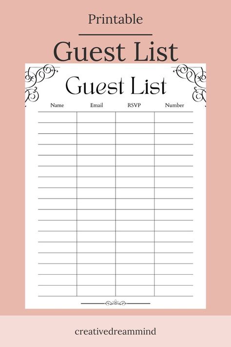 Wedding Guest List, Bridal Shower, Guest Book List, Baby Shower Guest List Sign in Sheet, Printable Guest List, Guest List Sheet, List PDF Wedding Lists, School Planner Template, Guest List Template, Bridal Shower Guest Book, Sign In Sheet, Wedding List, Wedding Guest List, Wedding Planning Guide, Wedding Marketing