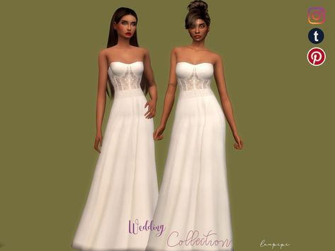 The Sims Resource - Wedding Dress - MDR63 The Sims Resource Wedding Dress, Sims 4 Prom Dress, Midi Ball Dress, Sims Wedding, Sims 4 Wedding Dress, Vampire Dress, Ibiza Dress, Sims Clothes, Cc Clothes